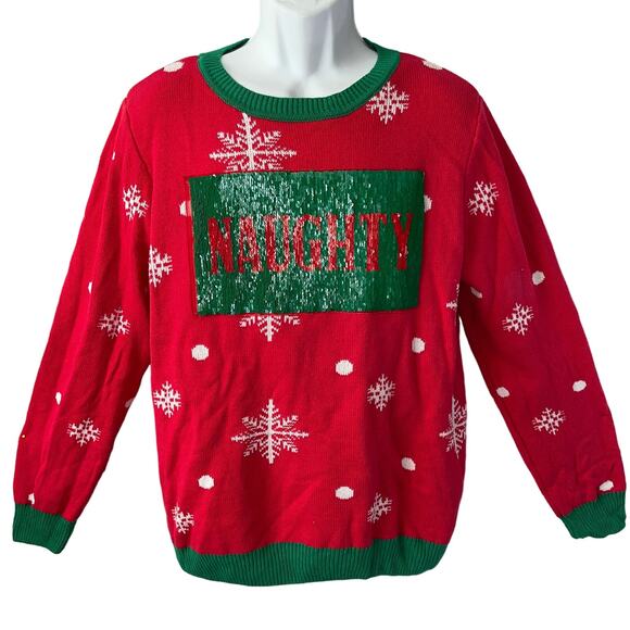 To Be Jolly NAUGHTY OR NICE Changeable Sequin Ugly Christmas Sweater Size XL - Picture 3 of 5